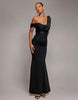 Goddiva Lace Cowl One Shoulder Sculpting Stretch Jersey Crepe Maxi Dress In Black
