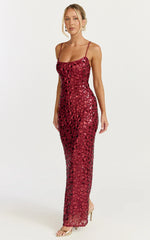 Blaze Maxi Dress - Backless Sequin Dress in Wine