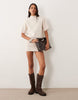 Shoulder Pad Short Sleeve Ruched Dress In Cream