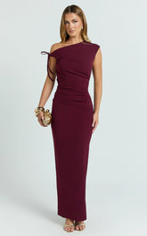 Belle Maxi Dress - Tie Shoulder Detail Dress in Wine