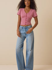 Wendy Gingham Button Front Top