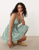 Abercrombie & Fitch V Neck Smocked Mini Dress Skort In White And Green Pinstripe