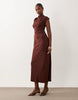 Ruched Side Rib Midi Dress In Brown