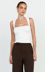 Seraphina Top - Square Neck Gathered Waist Top in Off White
