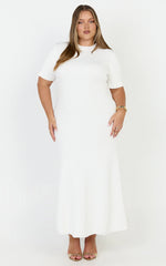 Lanie Midi Dress - Knitted Crew Neck Short Sleeve Dress in Cream