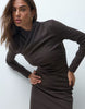 Supersoft Drape High Neck Wrap Mini Dress In Chocolate
