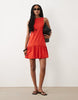 Sleeveless With Bubble Hem Mini Dress In Red