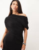 Off Shoulder Wrap Bodice Detail Maxi Dress With Train In Black