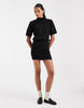 Shoulder Pad Short Sleeve Ruched Dress In Black