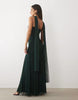 Lace & Beads Tulle Strapless Ruched Scarf Detail Maxi Dress In Emerald