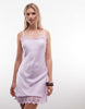 Monki Lace Detail Satin Slip Mini Dress In Lilac