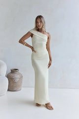 Kiss The Moon One Shoulder Mesh Maxi Dress Lemon