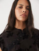 New Look Flocked Mesh Mandarin Collar Mini Dress In Dark Aubergine