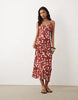 Scoop Neck Maxi Column Dress In Rust Floral Print