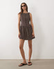 Brave Soul Slash Neck Button Down Dropped Waist Mini Dress In Brown Polka Dot