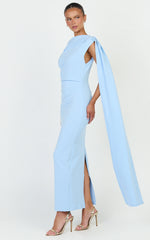 Visenta Midi Dress - Asymmetrical Sleeve Dress in Blue