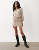 Cotton On Knit Tunic Long Sleeve Off Shoulder Dress In Coconut