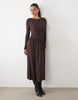 Nobody'S Child Ayla Crew Neck Ruched Waist Maxi Dress In Chocolate