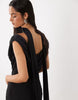Draped Off Shoulder Scarf Detail Double Layer Maxi Dress In Black