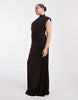 Tfnc Plus Slinky High Neck Shoulder Pad Draped Detail Maxi Dress In Chocolate