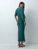 Maxi Chiffon Dress With Asym Sleeves In Dark Green