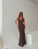 Princess Polly Nellie Deep V Tie Detail Maxi Slip Dress In Brown Polka Dot