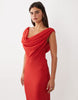Draped Off Shoulder Scarf Detail Double Layer Maxi Dress In Deep Red