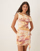 Fallen Shoulder Tie Wrap Midi Dress In Island Bandanna Print