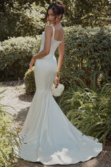 ivory satin button back bridal gown