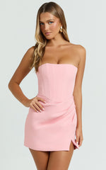Avery Mini Dress - Strapless Corset Bodice Draped Dress in Pink