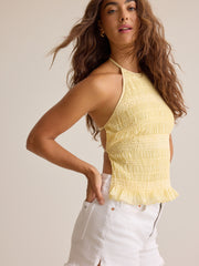 Carmine Shirred Halter Tank