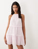Halter Neck Tiered Mini Sundress With Chunky Binding In Sugary Pink