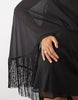 Tall Shoulder Pad Tie Neck Fringe Sleeve Mini Dress In Black