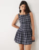Kaiia Exclusive Square Neck Tailored Button Detail Mini Dress In Navy Check
