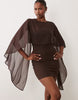 Gina Tricot High Neck Mesh Cape Mini Dress In Dark Brown