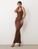 Oh Polly Modal Square Neck Ruched Detail Maxi Dress In Chocolate