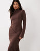 Daska High Neck Maxi Dress With Asymmetric Seam Detail In Chocolate