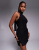 Fashionkilla Exclusive Slinky Double Sculpted Halterneck Scarf Detail Mini Dress In Black