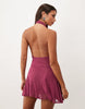 Mesh Mini Dress With Floral Applique Details In Plum