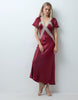 Reclaimed Vintage Satin Maxi Tea Dress With Lace Trim In Burgundy