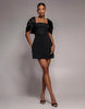Goddiva Off Shoulder Back Satin Bow Mini Dress In Black