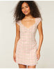 Hollister Petite Cap Sleeve Button Mini Dress In Pink And Brown Plaid