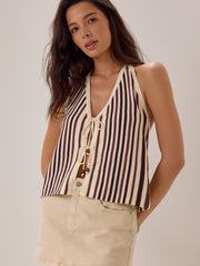 Ondine Stripe Halter Tie Front Tank