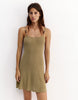 Pull&Bear Rustic Beaded Strappy Dress In Khaki