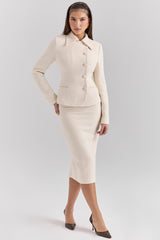 cream boucle pencil midi skirt