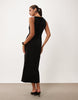 Soft Cord Boat Neck Midi Dress In Black