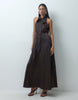 Yas Halter Neck Scarf Tie Satin Maxi Dress In Chocolate Brown