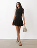 Mango Boat Neck Flared Mini Dress In Black