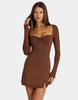Oh Polly Modal Sweetheart Lace Trim A Line Mini Dress In Chocolate