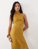 Chiffon High Neck Midi Dress In Ochre